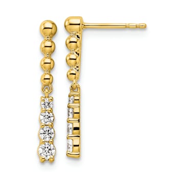 14K Yellow Gold Lab Grown Diamond SI1/SI2, G H I, Beaded Bar Post Dangle Earrings