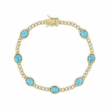Turquoise And Link Station Bracelet In 18K Gold Over Sterling Silver