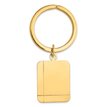 14K Yellow Gold Grooved Rectangle Disc Key Ring