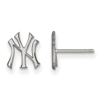 Rhodium Over Sterling Silver MLB LogoArt New York Yankees N-Y Post Earrings