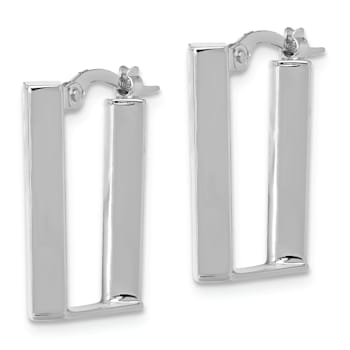 Rhodium Over 14k White Gold 13/16" Polished U Shape Hoop Earrings
