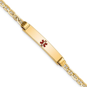 14k Yellow Gold Medical Red Enamel Mariner Link ID Bracelet