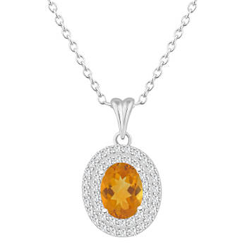 8x6mm Oval Citrine And White Topaz Accent Rhodium Over Sterling Silver
Double Halo Pendant w/Chain
