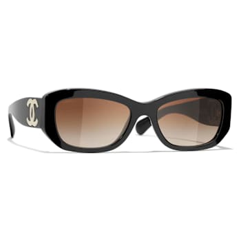 Chanel Black Frame "CC" Logo / Brown Lenses Sunglasses