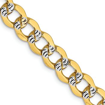 14k Yellow Gold and Rhodium Over 14k Yellow Gold Solid 6.75mm Pavé Curb
16 Inch Chain