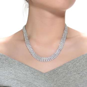 Linear Pave CZ Statement Necklace In White Rhodium Over Brass