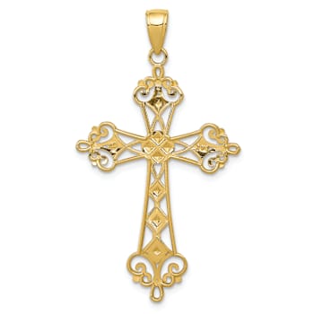 14K Two-tone Gold  Textured and Diamond-Cut Cut-Out Cross Pendant