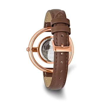 Ladies Charles Hubert Rose Finish Brass Brown Dial Modern Circle Watch