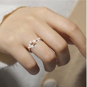 Pearl Cluster Rhodium Over Sterling Silver Ring