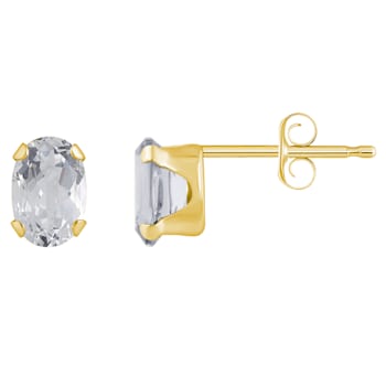 6x4mm Oval White Topaz 10k Yellow Gold Stud Earrings