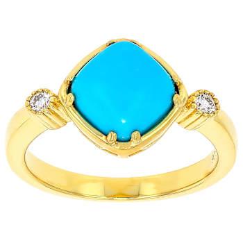 Turquoise Square Cushion And Lab-Grown Diamond Ring In 18K Gold Over
Sterling Silver