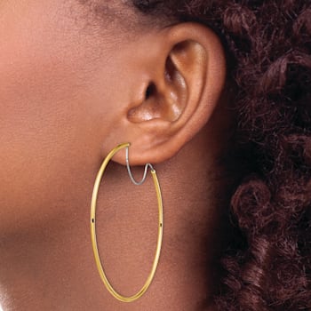 14k Yellow Gold and 14k White Gold 2 3/16" Large Diamond-Cut
Polished Hoop Earrings