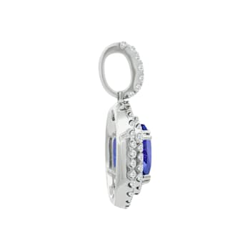 14K White Gold Oval Tanzanite and Diamond Pendant 2.02ctw