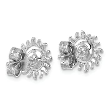 Rhodium Over Sterling Silver Polished Blue Crystal Sun Post Earrings