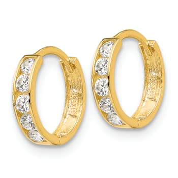 14K Yellow Gold Cubic Zirconia Children's Hinged Hoop Earrings
