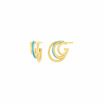 14K Yellow Gold Over Sterling Silver Enamel Triple Hoop Earrings in Teal