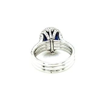 5.40 Ctw Blue Sapphire and 1.50 Ctw White Diamond Ring in 14K WG