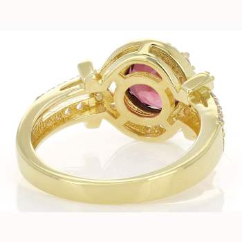 Grape Color Garnet And White Zircon Ring In 18K Gold Over Sterling
Silver 2.45ctw