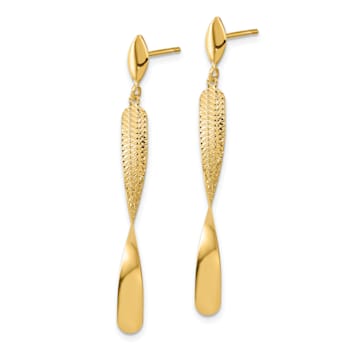 14K Yellow Gold Polished and Textured Post Dangle Earrings