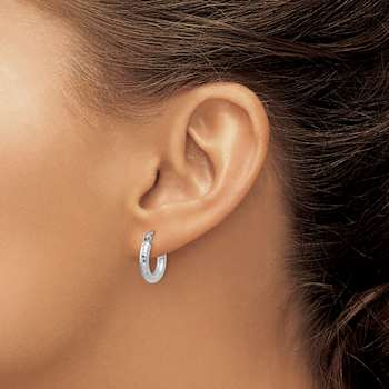 Rhodium Over Sterling Silver 3.00mm Diamond-cut Hoop Earrings