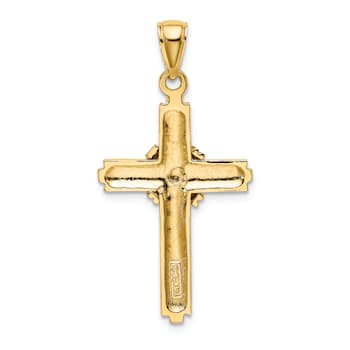 14K Yellow Gold Beaded Center Design Cross Charm Pendant