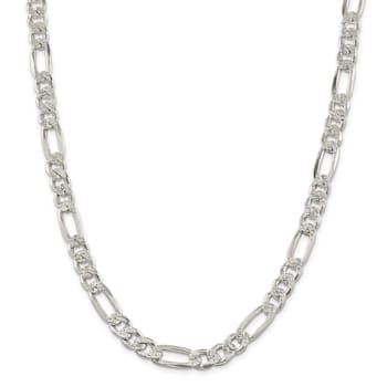 Sterling Silver 9.5mm Pavé Flat Figaro Chain