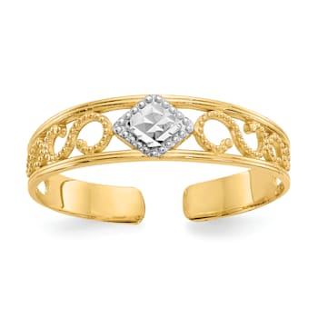 14K Yellow Gold with White Rhodium Diamond Cut Toe Ring