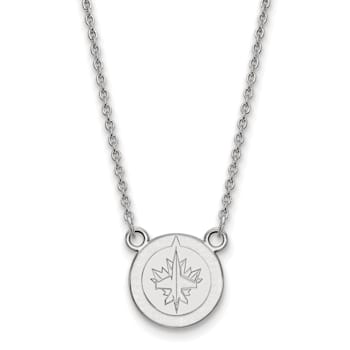 Rhodium Over Sterling Silver NHL LogoArt Winnipeg Jets Small Pendant Necklace