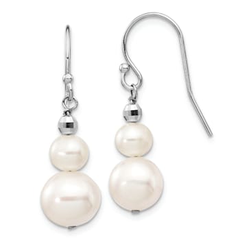 Rhodium Over 14K White Gold 6-9mm Semi-round Freshwater Cultured Pearl
Graduated Dangle Earrings