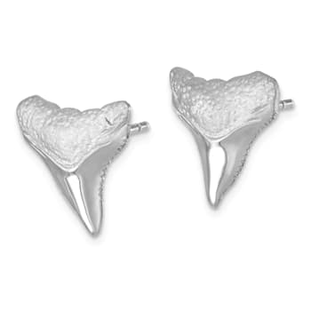 Rhodium Over Sterling Silver Polished Bull Shark Post Earrings