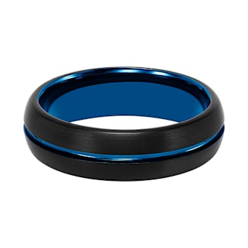 6.5mm Comfort Fit Band in Black and Blue Tungsten Carbide with Brushed Finish