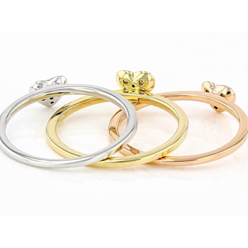 White Diamond Rhodium And 14K Yellow And Rose Gold Over Sterling Silver
Stackable Rings 0.15ctw