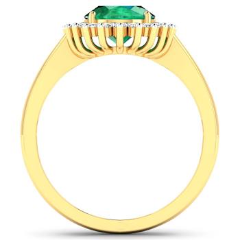 1.19ctw Green Emerald and Diamond 14K Yellow Gold Halo Ring