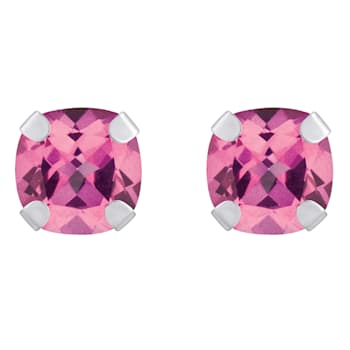 5mm Cushion Pink Topaz Rhodium Over 10k White Gold Stud Earrings