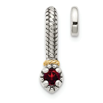 Rhodium Over Sterling Silver Antiqued with 14k Accent Polished Garnet
Chain Slide Pendant