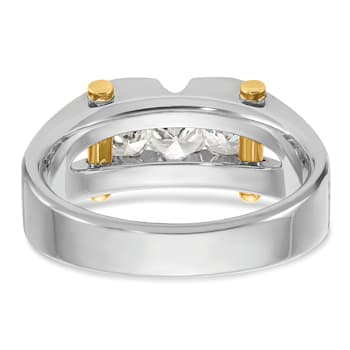 10K Two-tone Yellow and White Gold Men's Polished Satin and Cut-Out
3-Stone Diamond Ring 0.78ctw