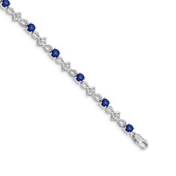 Rhodium Over 10k White Gold Diamond and Sapphire Bracelet
