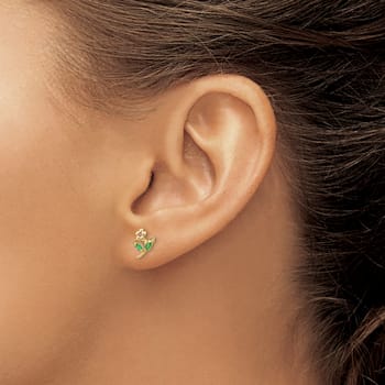 14K Yellow Gold Cubic Zirconia Children's Flower Post Earrings