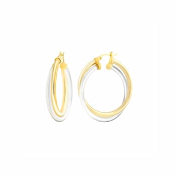 14K Yellow Gold Over Sterling Silver Acrylic Crossover Hoop Earrings in Clear