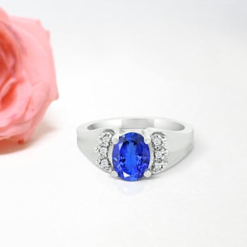 14K White Gold Oval Tanzanite and Diamond Ring, 1.50ctw