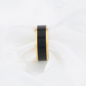 GASTON Gold Plated Tungsten Polished Beveled Ring with Brushed Black
Center 8mm