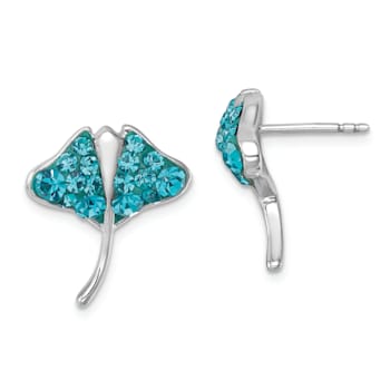Rhodium Over Sterling Silver Polished Blue Crystal Sting Ray Post Earrings
