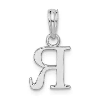 Sterling Silver Polished Block Initial -R- Pendant