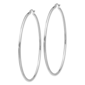 Rhodium Over 14k White Gold 2 9/16" Polished Tube Hoop Earrings