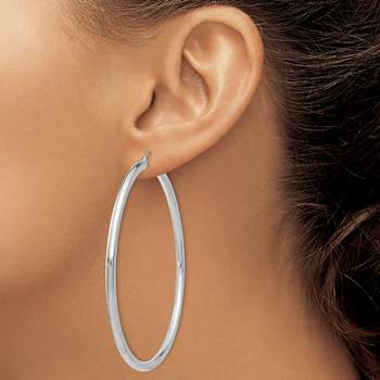 Rhodium Over 14k White Gold 2 9/16" Polished Tube Hoop Earrings