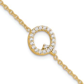 14k Yellow Gold Diamond Sideways Letter Q Bracelet