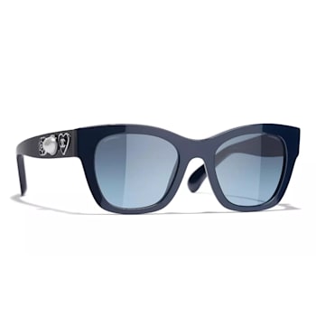 Chanel Navy Blue Frame "CC" Logo in Heart & Pearl Accent /
Blue Gradient Lens Sunglasses