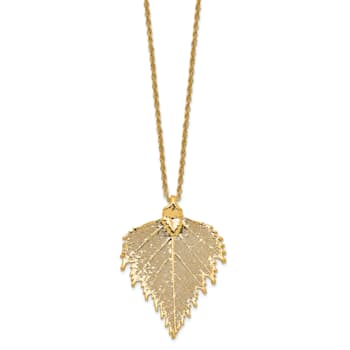 24k Yellow Gold Dipped Birch Leaf with 20 Inch Gold-tone Necklace