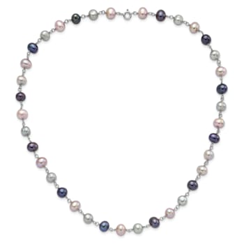 Rhodium Over Sterling Silver Multi-color Freshwater Pearl
Necklace/Bracelet/Earring Set