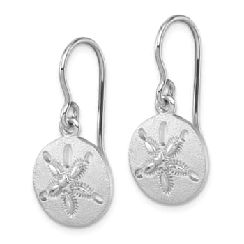 Rhodium Over Sterling Silver Polished Sand Dollar Dangle Earrings